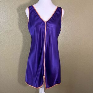 Val Mode Lingerie Women's Size M Tank Slip Dress Purple Orange Trim Nightie